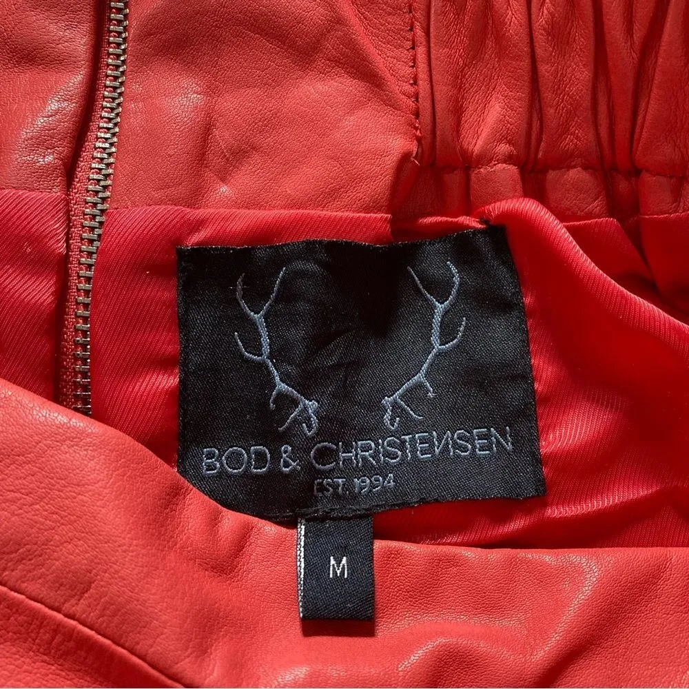 NWT Bod & Christensen Gabi Coral Red Real Leather Mini Skirt Whipstitch Medium - Image 8