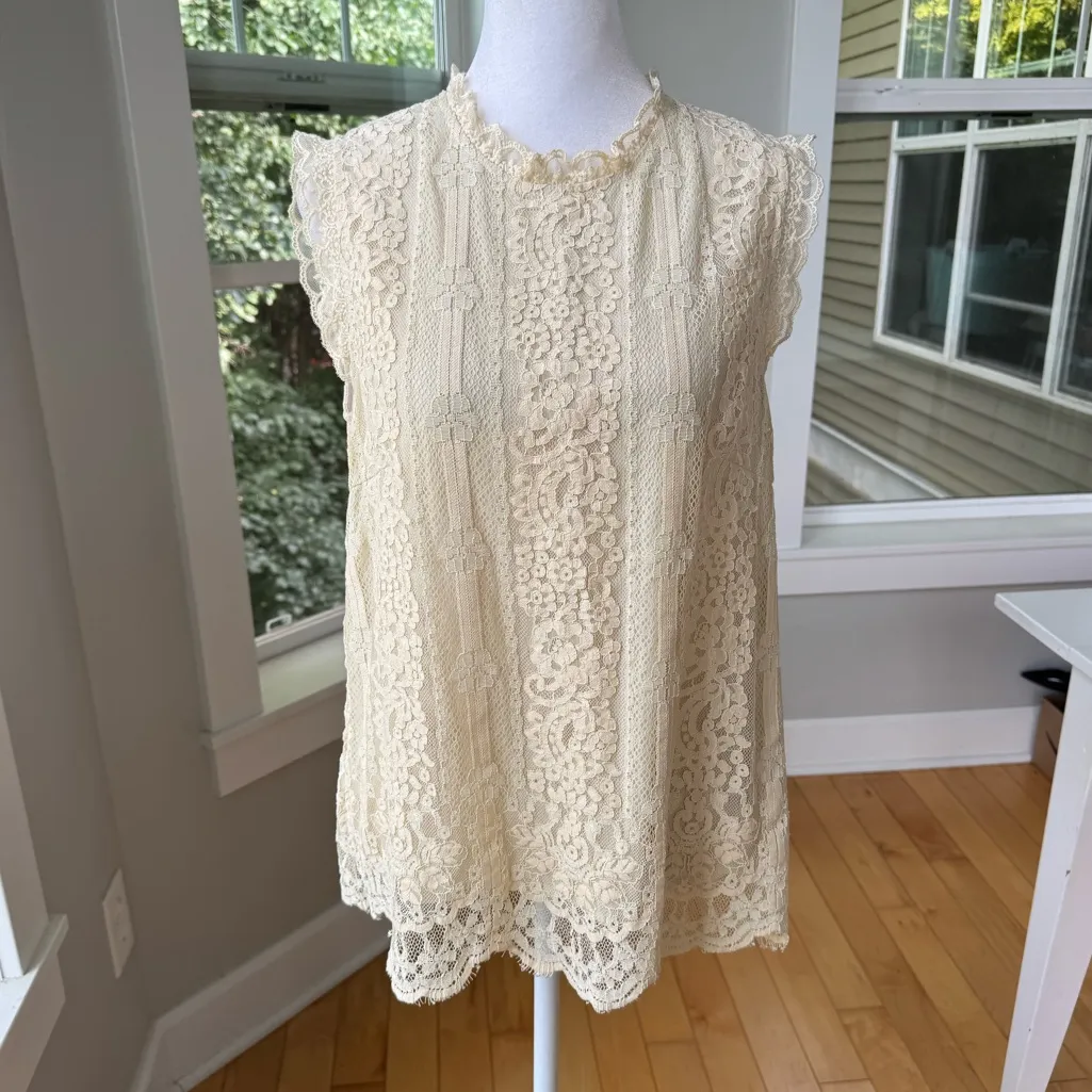 SUNDANCE Esme Ivory Cream Lace Sleeveless Top Size Small - Image 10
