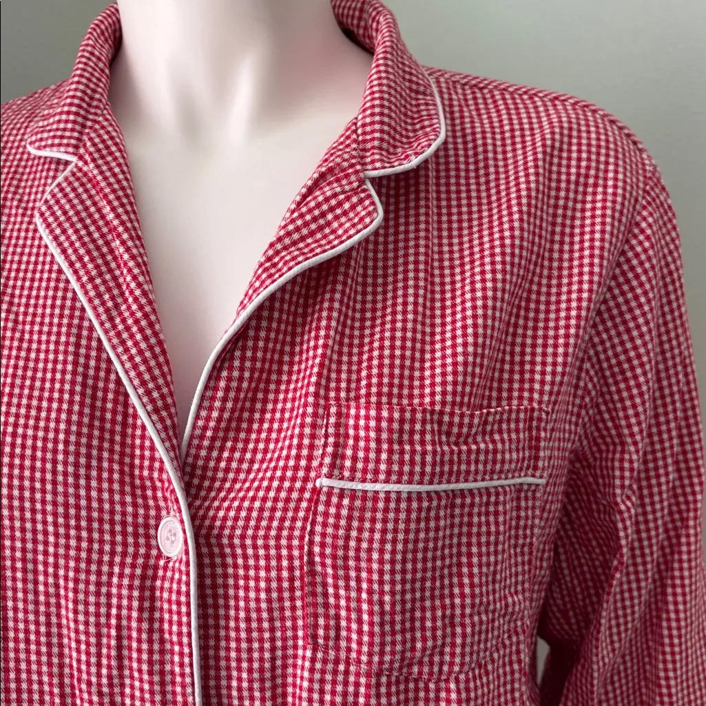 Petite Plume Red Mini Gingham Holiday Flannel Pajama Top Small - Image 5