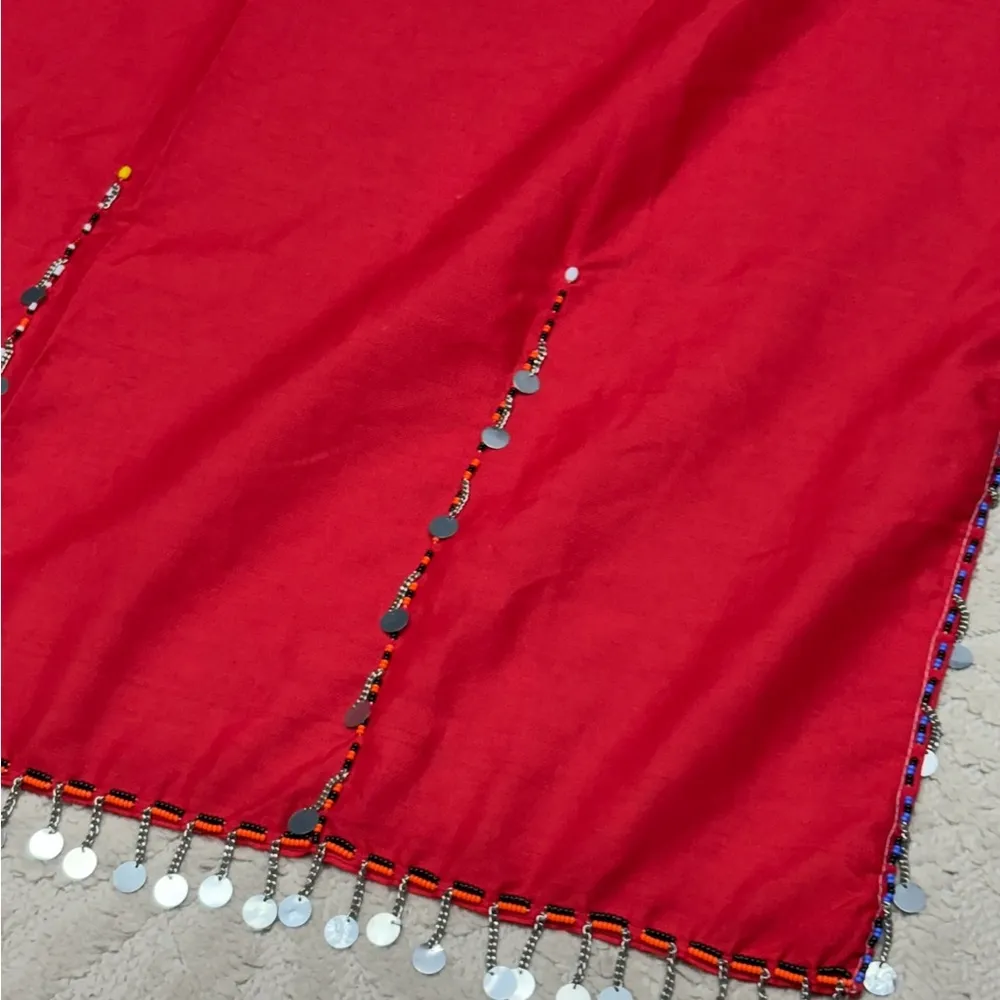 Handmade Red Beaded Coin Trim Wrap Skirt Cape OS Costume Boho Festival Sarong Size undefined - Image 10