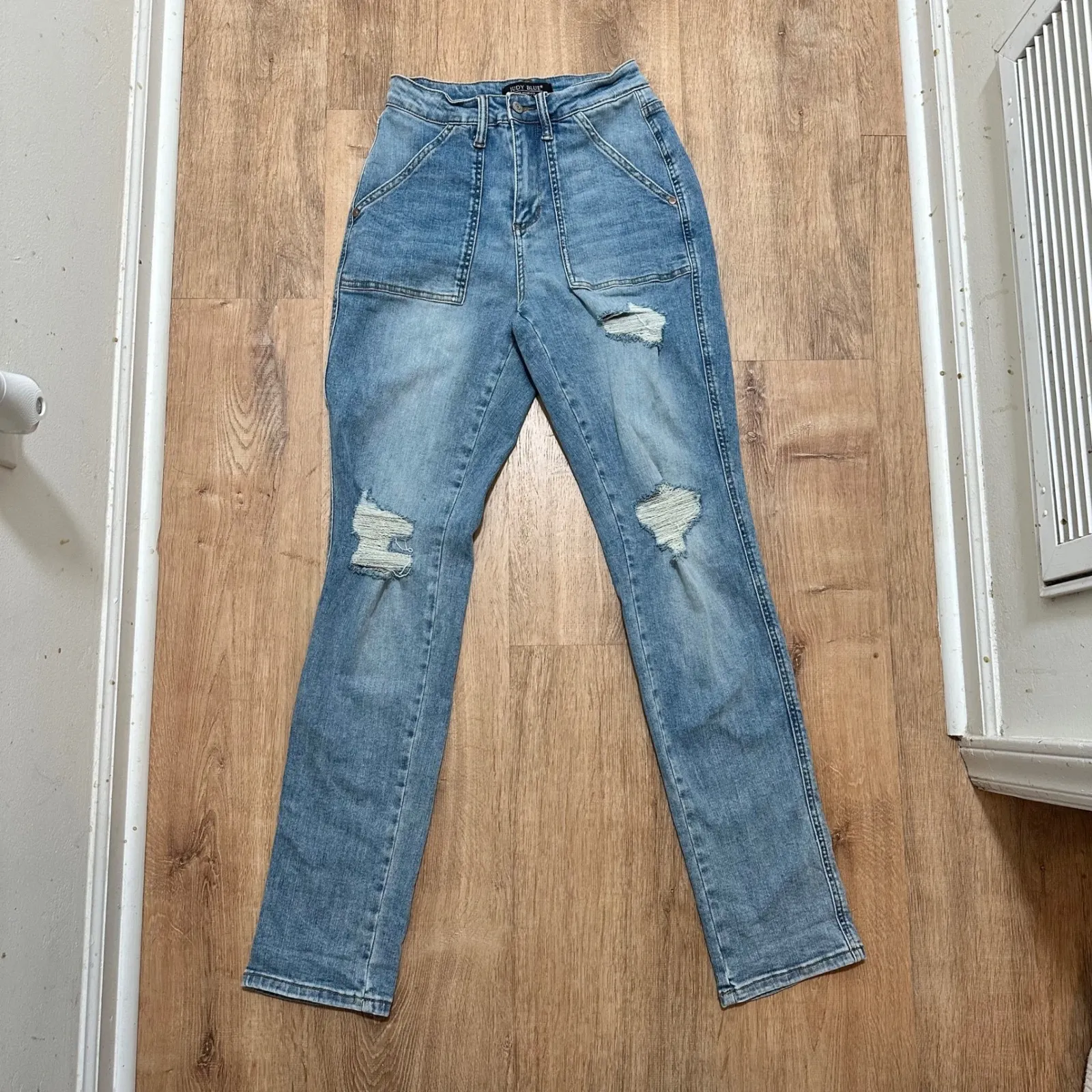 Judy Blue | Light Blue Boyfriend Fit Distressed Blue Denim Jeans, Size 5/27 - Image 2