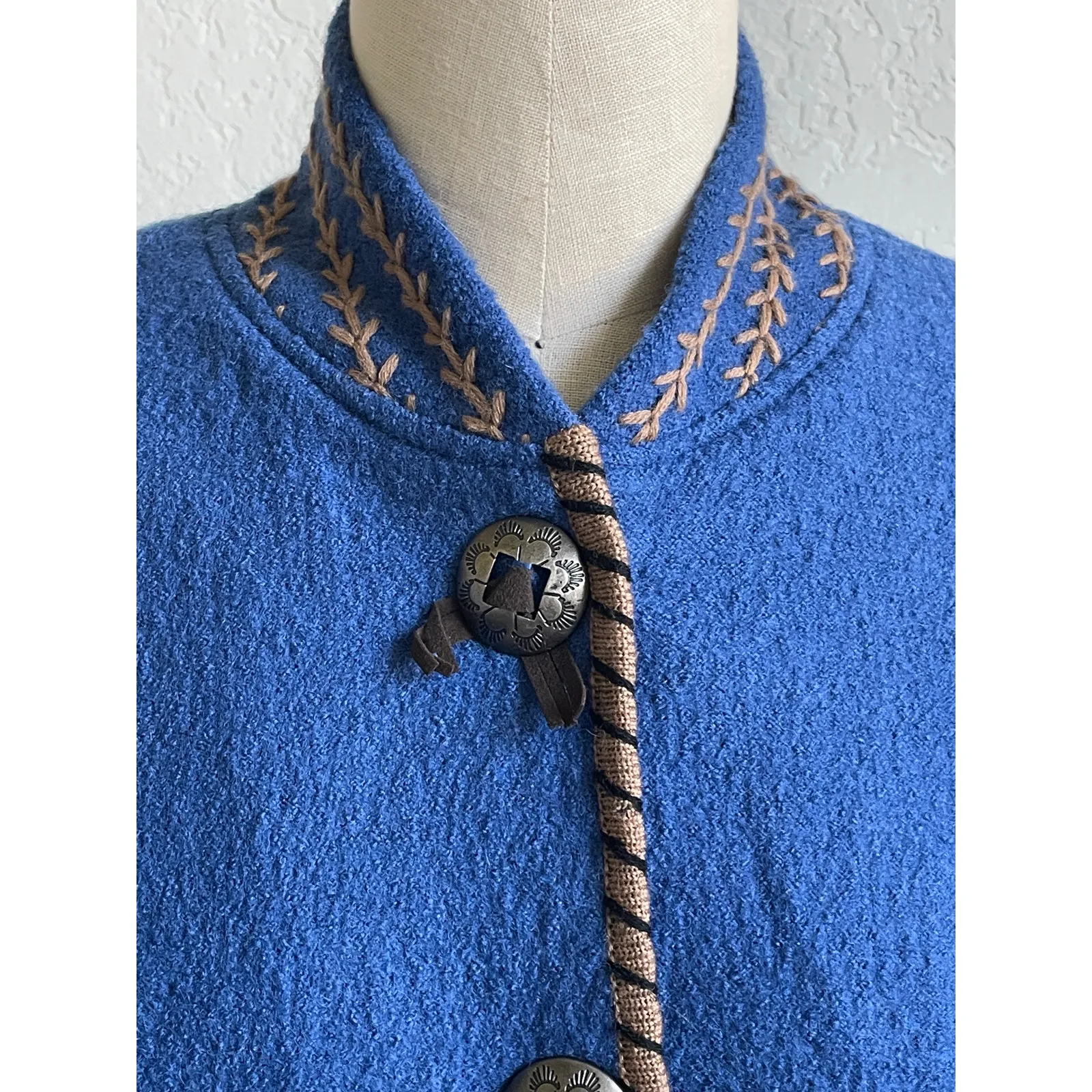 ColdWater Creek Artisan Blue Wool Western Jacket Boho Embroidered Southwestern - Image 5