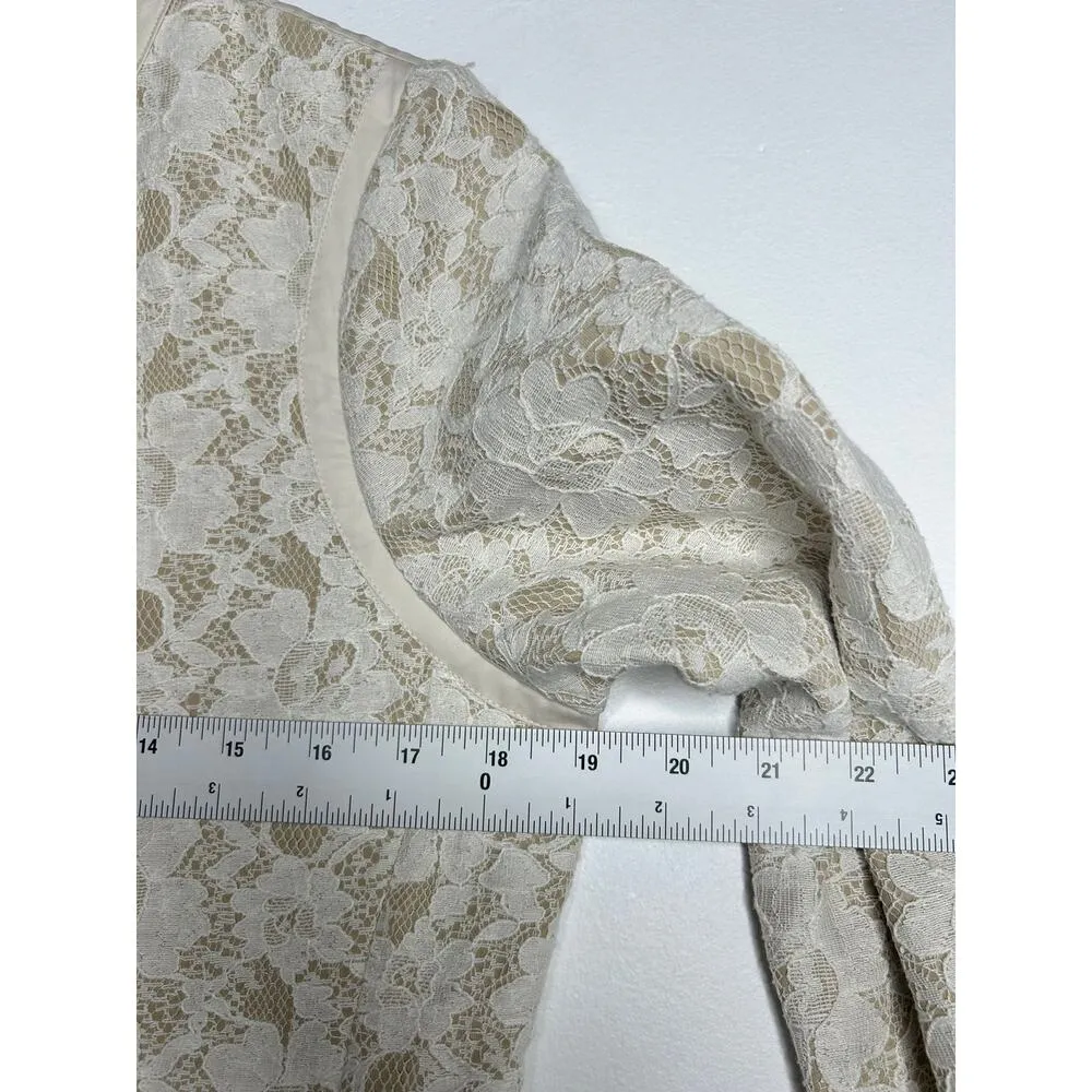 Ecru Zipper Front Floral Lace Blazer Jacket 4 - Image 4