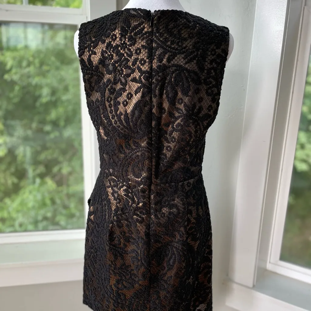 Vintage Y2K F21 Black Lace Gold Metallic Structured Party Dress Medium - Image 7
