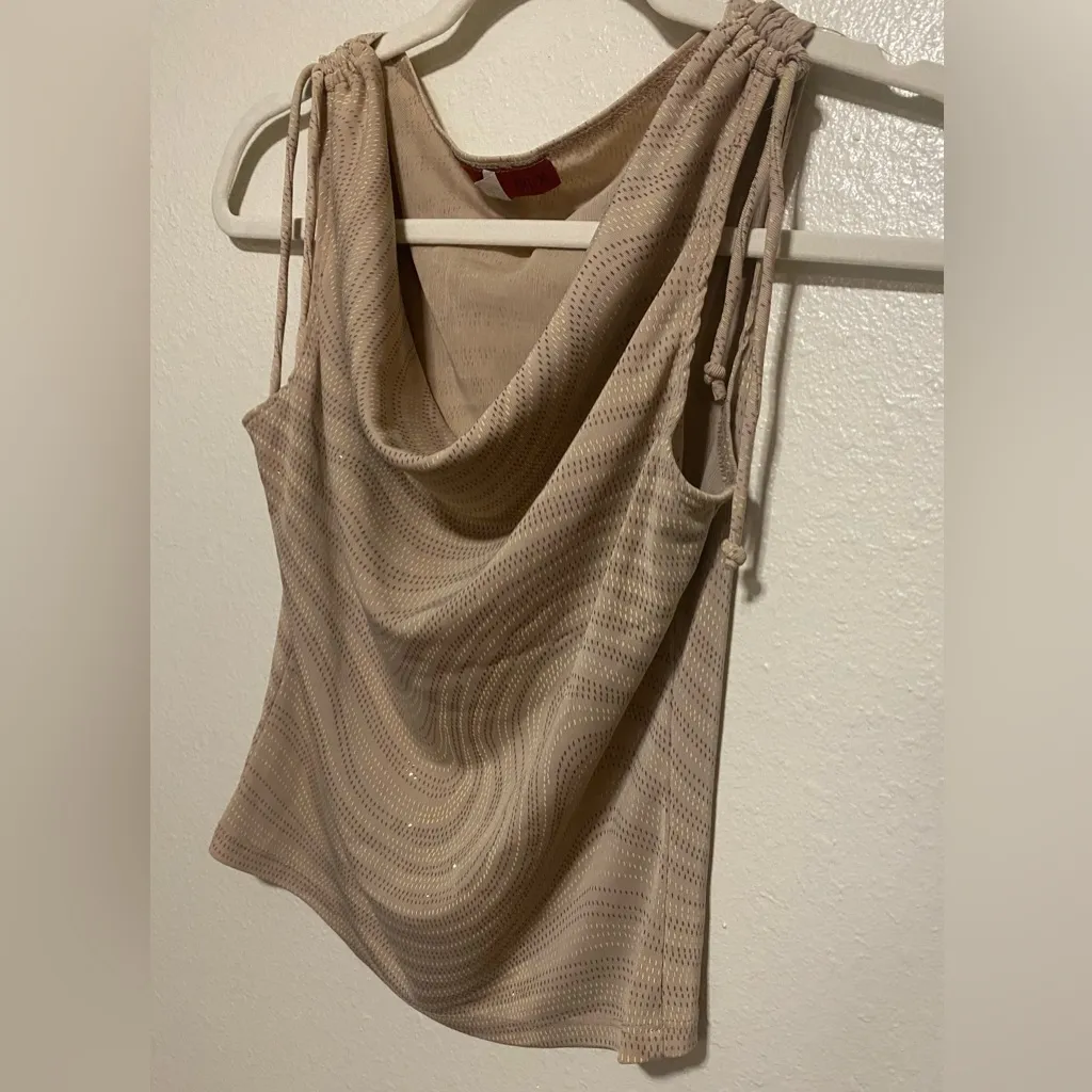 Level 10 Shimmery Nude Gold Glitter Sleeveless Tank Top Women’s S Tan - Image 2