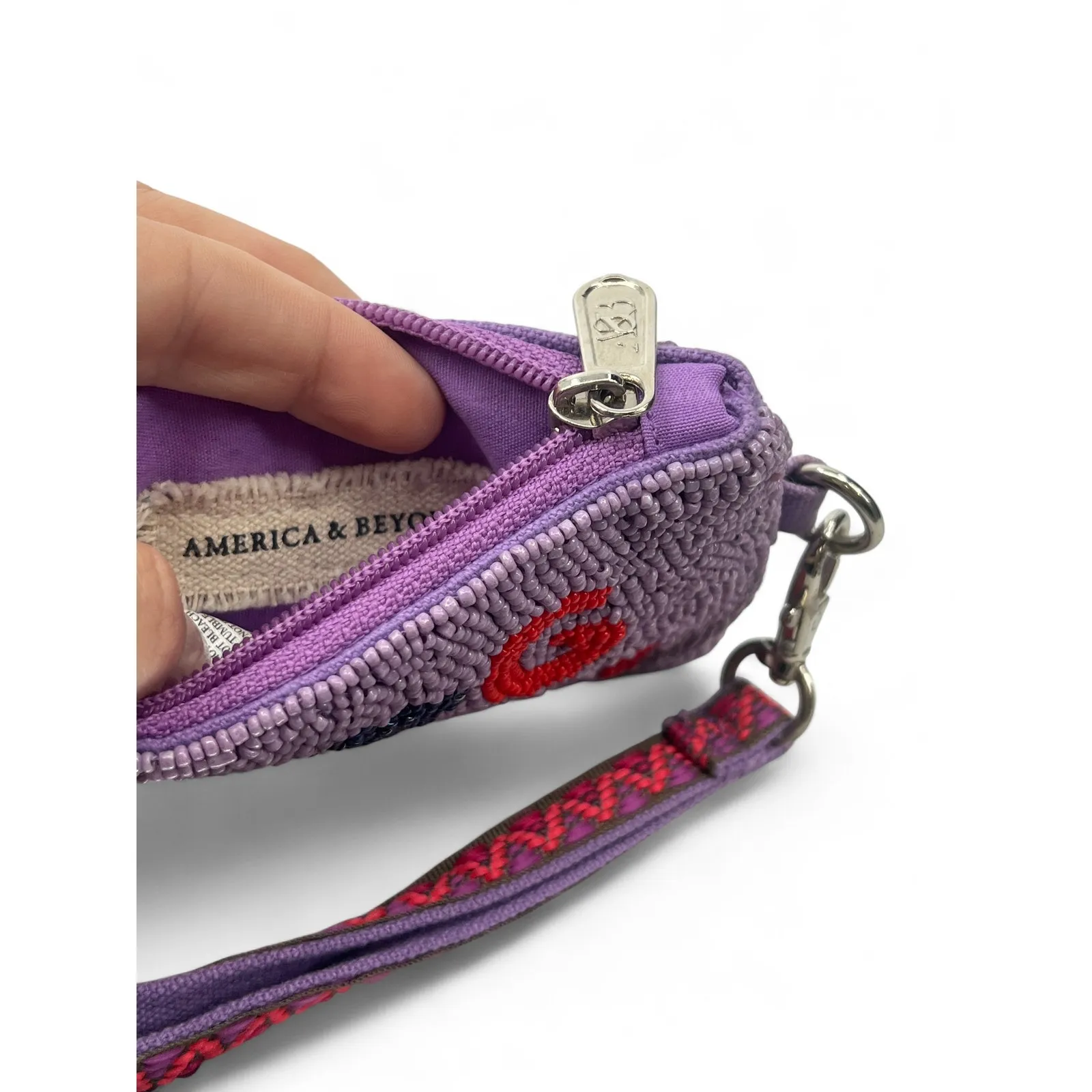 New Beaded Dog Pawsome Mom Wrist Companion Coin Bag Wallet Clutch Key Chain Purple - Image 5