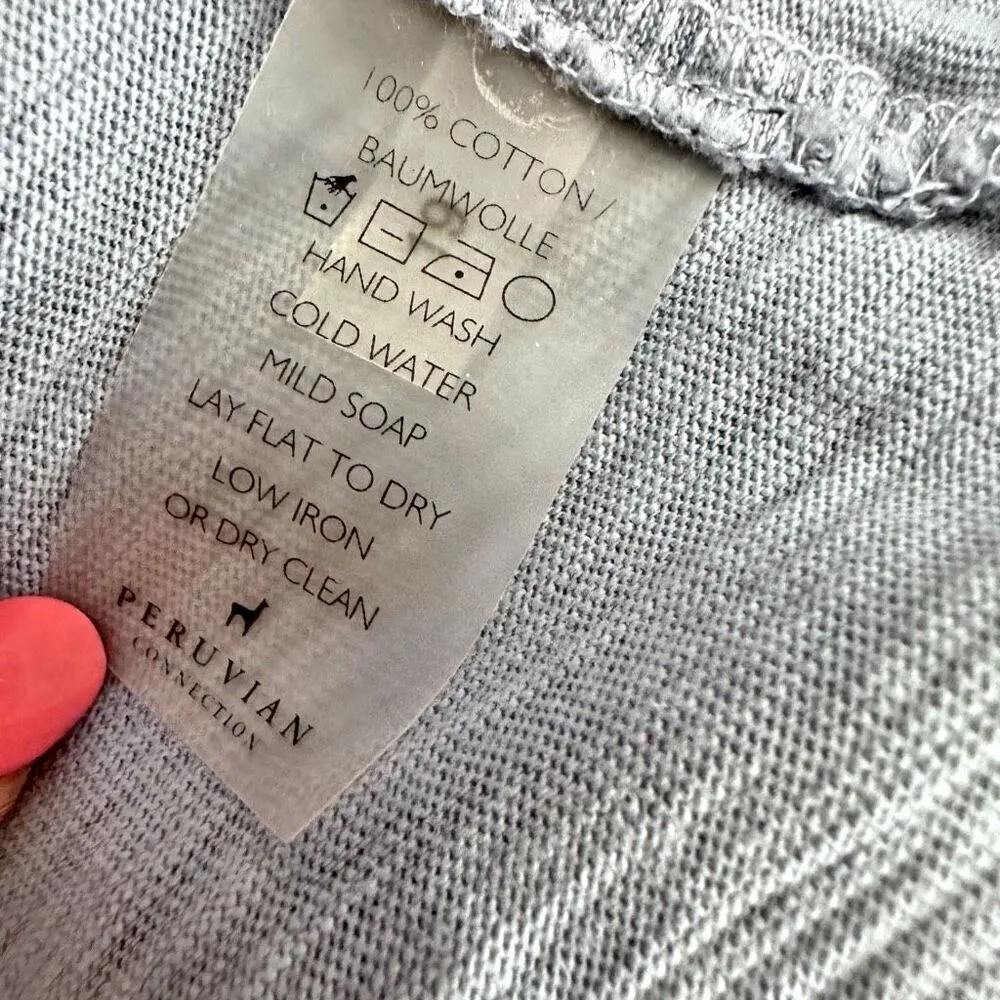 PERUVIAN CONNECTION | Split Neck Shirt Dress Maxi Blue Slub Knit | Size Small - Image 6