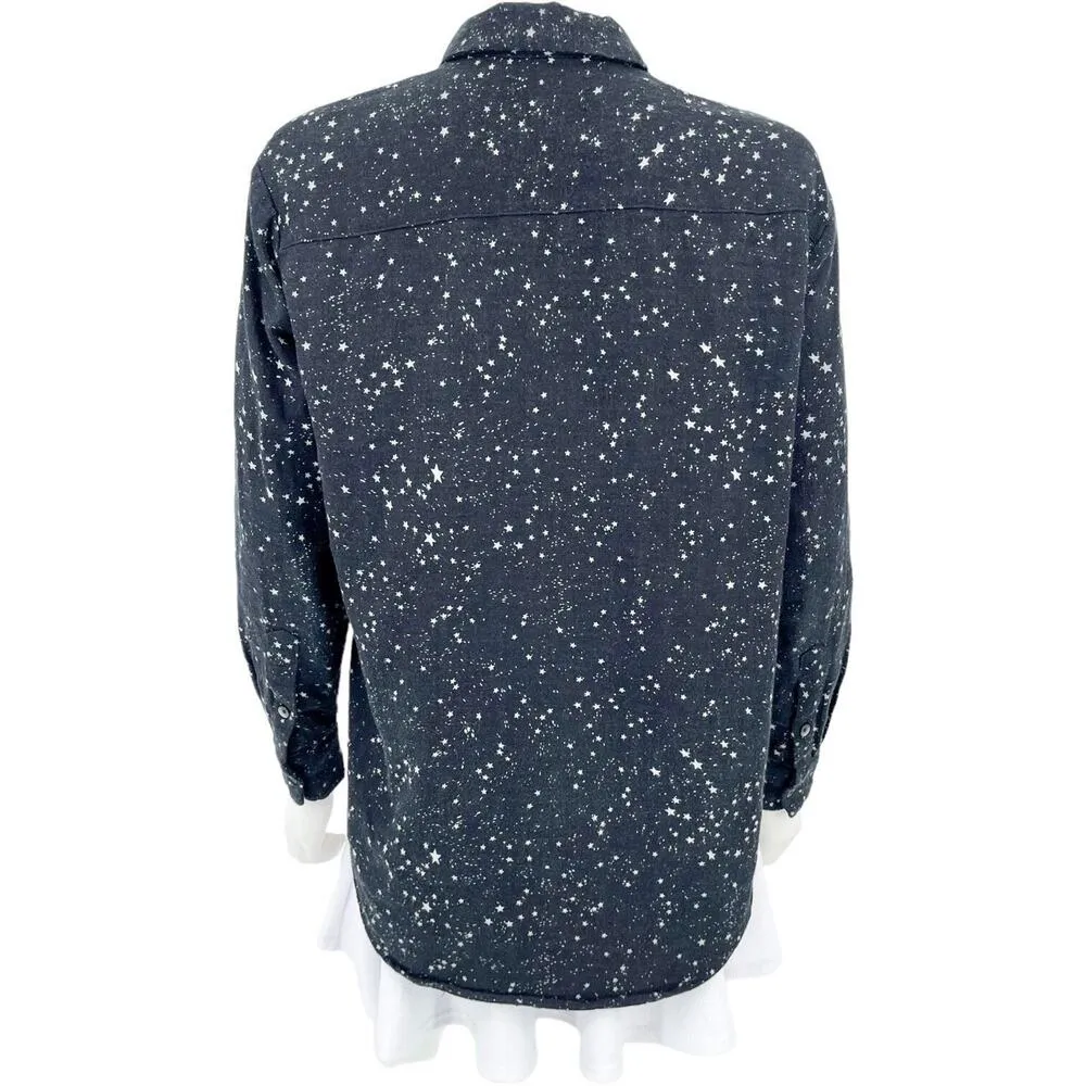MADEWELL Button Up Shirt Women Size XS Oversized EX Boyfriend Black Star Print - Image 3