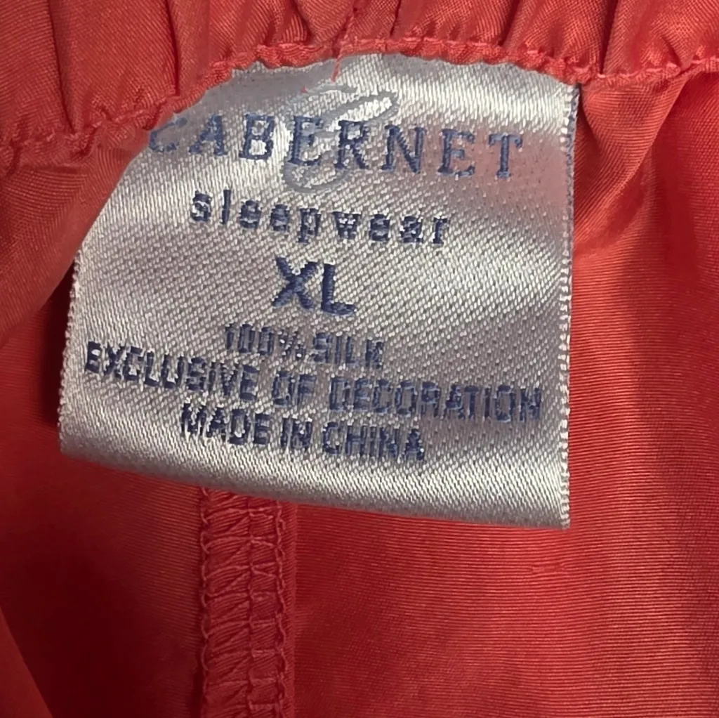 Cabaret Women 100% Silk Pant Lounge Capri Size Xlarge Orange Peach Embroidered - Image 7