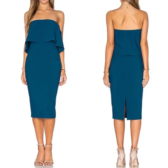 Driggs One Shoulder Strapless Midi Dress In Cerulean Blue Teal - Image 2