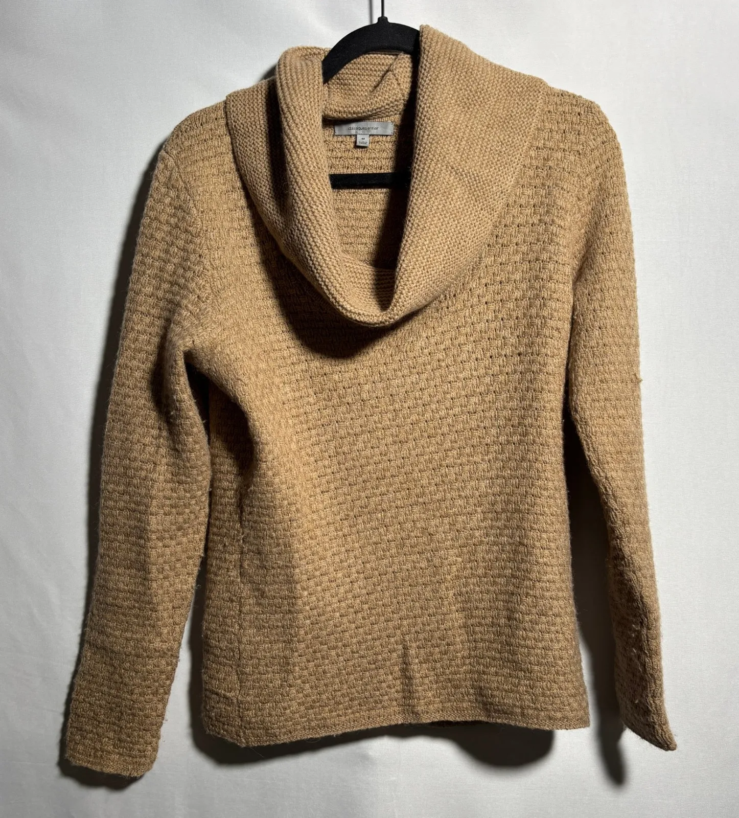Classiques Entier M Tan Cowl Neck Textured Knit Wool Alpaca Blend Sweater - Image 1