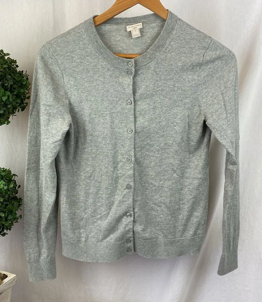 J Crew 100% Cotton Gray Caryn Button Front Long Sleeve Cardigan Sweater S - Image 2