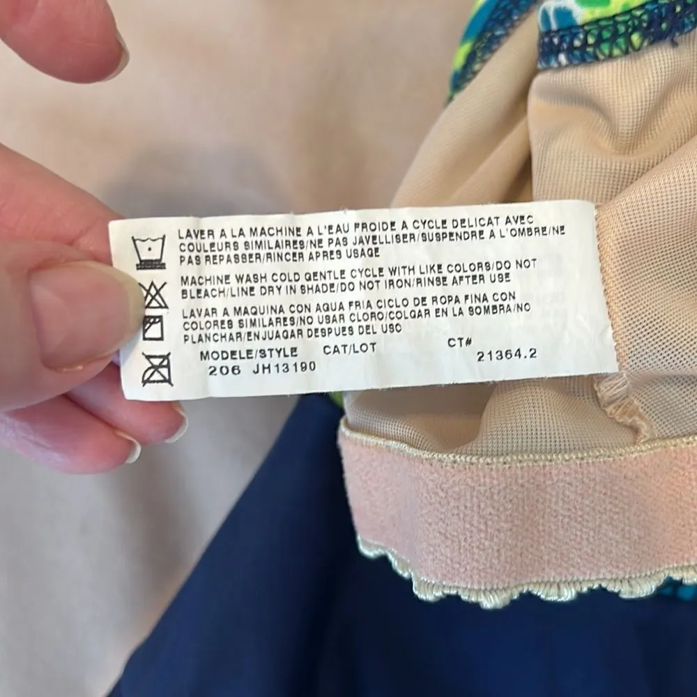 Christina size 12/34 one piece green and blue drapey front swimsuit GUC - Image 6