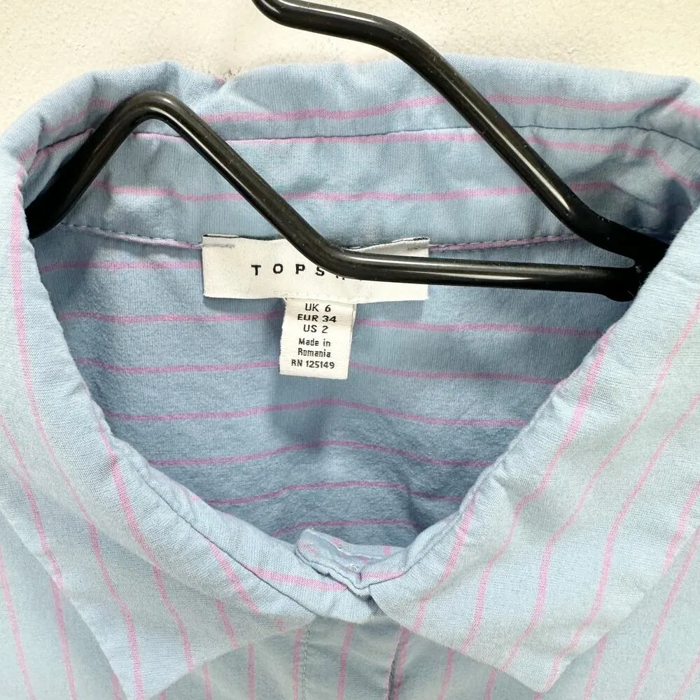 Topshop Oversized Striped Shirt Tunic Button Up Blue Minimalist Casual US 2 - Image 5