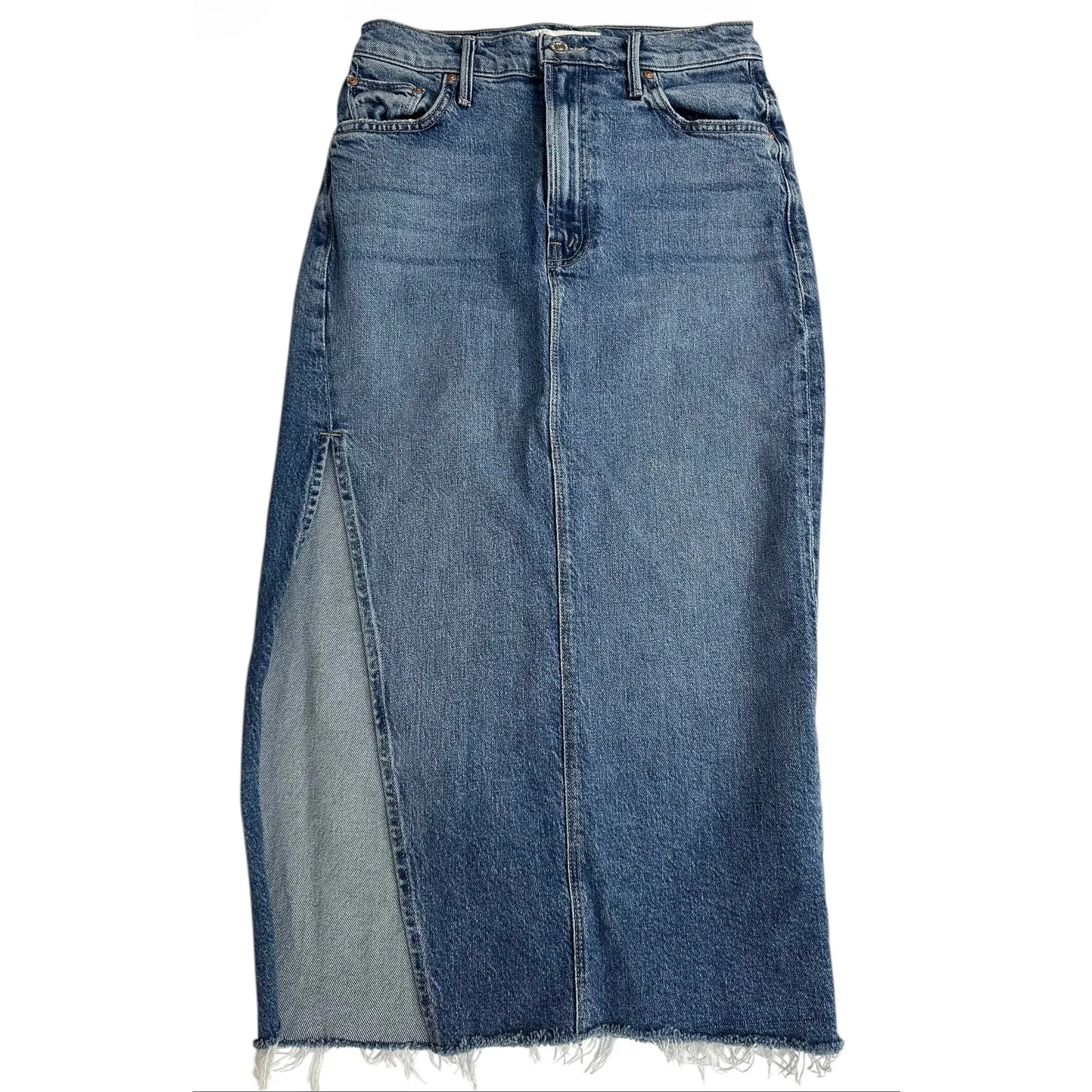 Mother Superior Denim Midi Skirt The Split Second in Strike a Pose Blue - Image 2