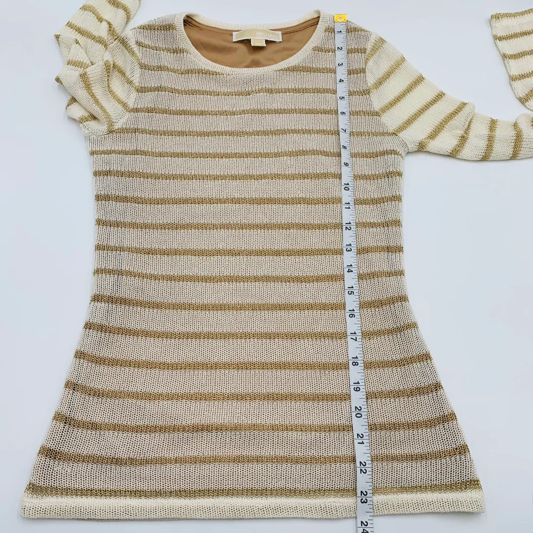 Cream Metallic-Gold Stripe Sweater XS - Image 6