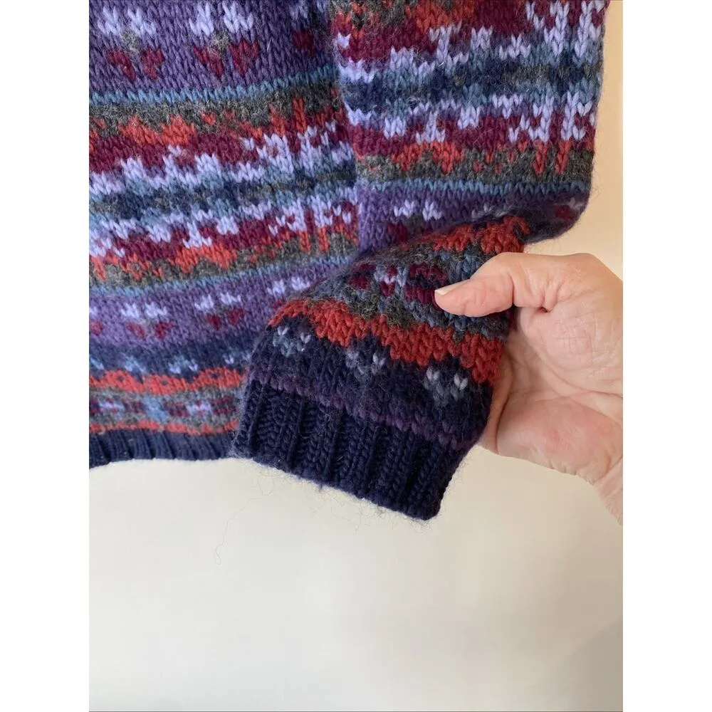 Valerie Stevens Vintage 90s Womens Hand Knit Fair Isle Chunky Wool Sweater Sz PM - Image 2