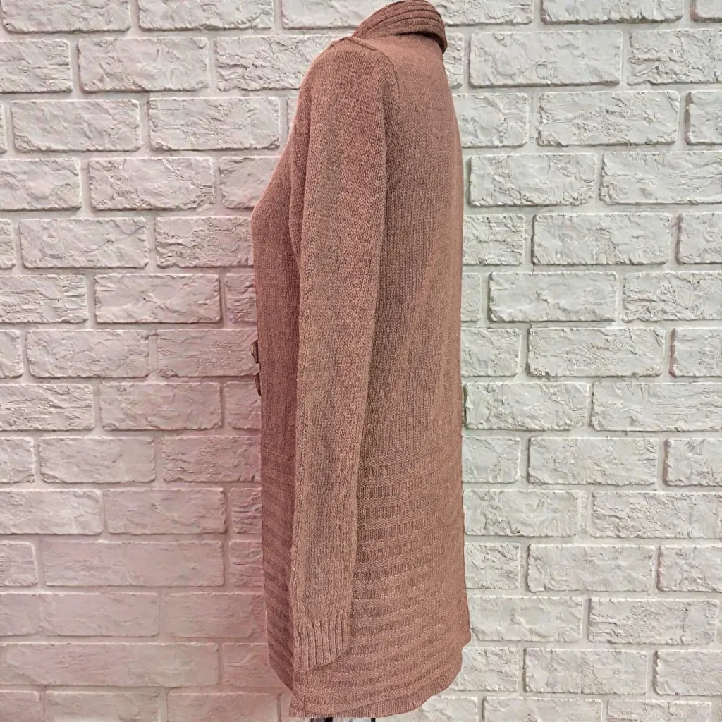 Fortune & Ivy Metallic Button Detail Shawl Collar Sweater Cardigan Brown S - Image 3