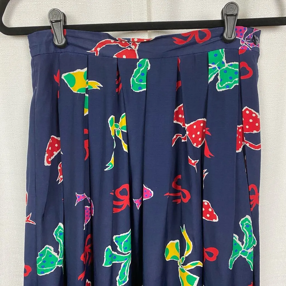 Susan Bristol Vintage Two Piece Blue&Multi Bow Print Blouse&Skirt Sz.8 - Image 3