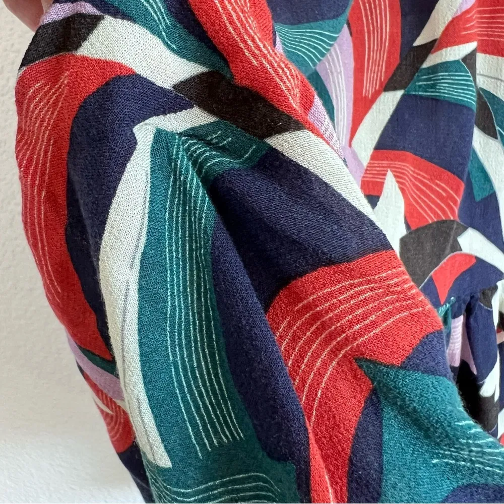 Maeve Anthropologie Cheyenne Blouse Peplum Geometric Brick Navy - Image 3