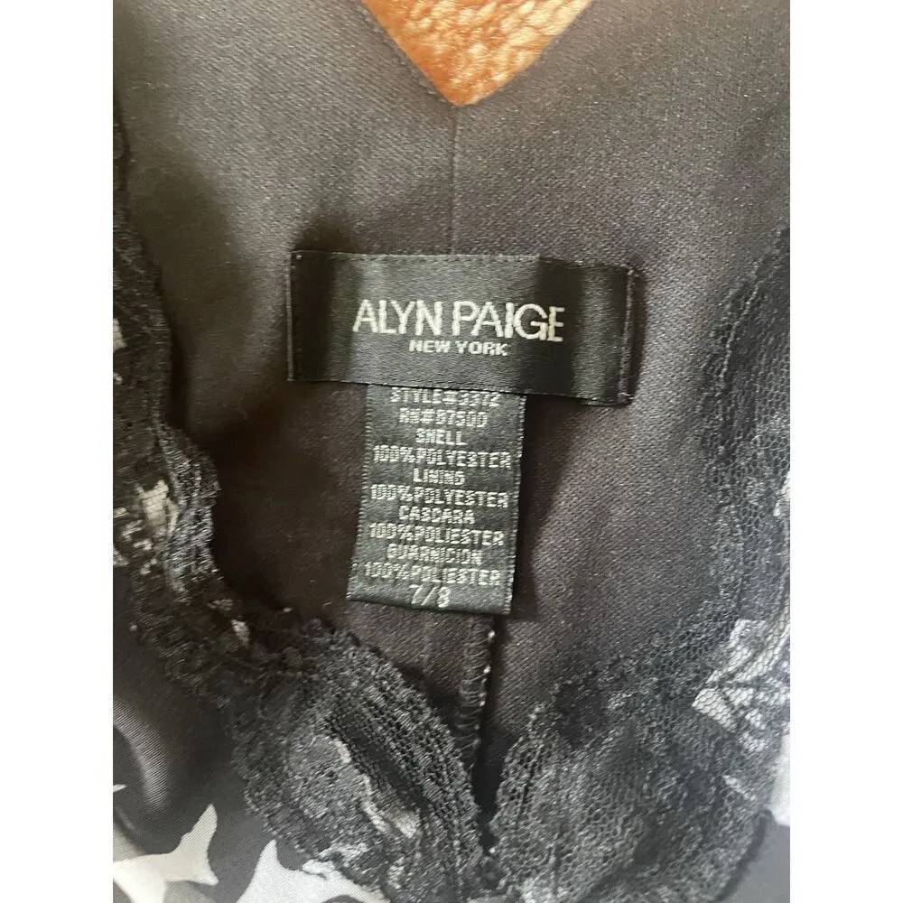 Alyn Paige New York Black White Floral Sleeveless Dress Lace Trim Size 7/8 - Image 3