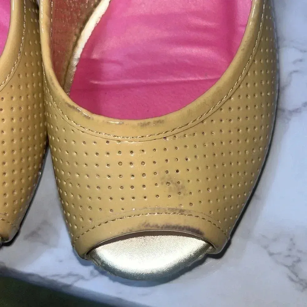 Lilly Pulitzer Sz 8 Tan Peep Toe Wedge Heels Espadrille Style Shoes‎ Resort - Image 9