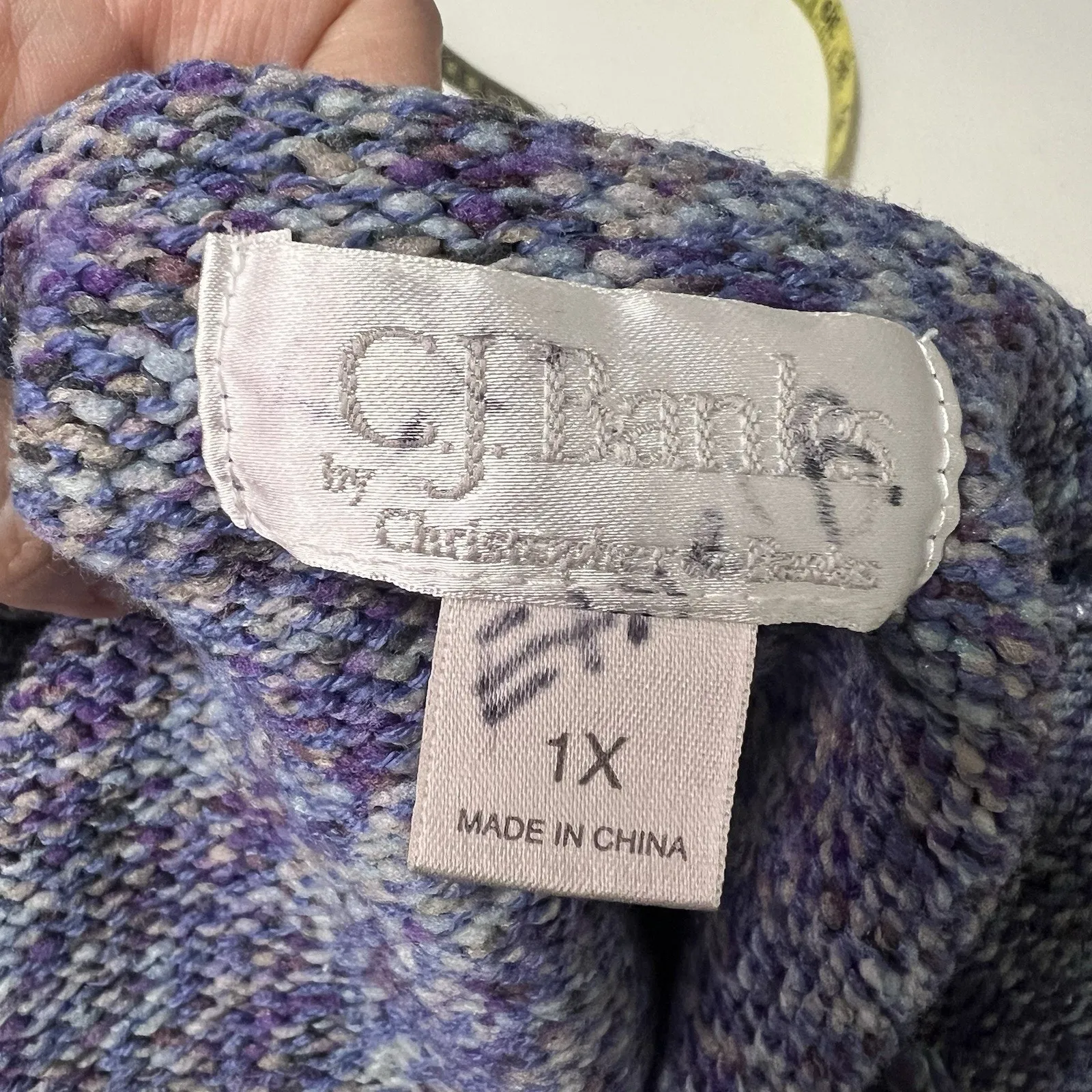 Christopher & Banks Purple White Pattern Button Jacket 3/4 Sleeve Plus Size 1X - Image 3