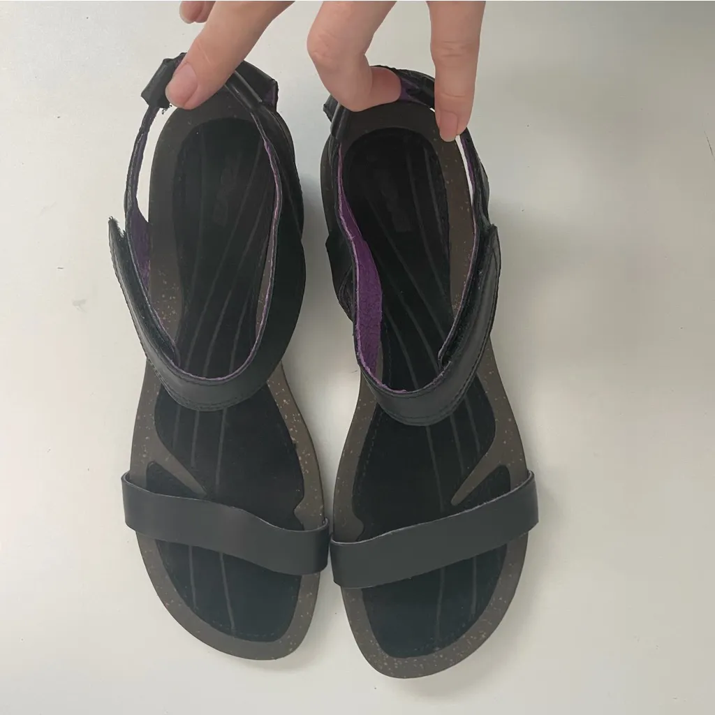 Teva Sandals Cabrillo Wedge Leather Ankle Strap Comfort Travel Black Grey Purple - Image 8