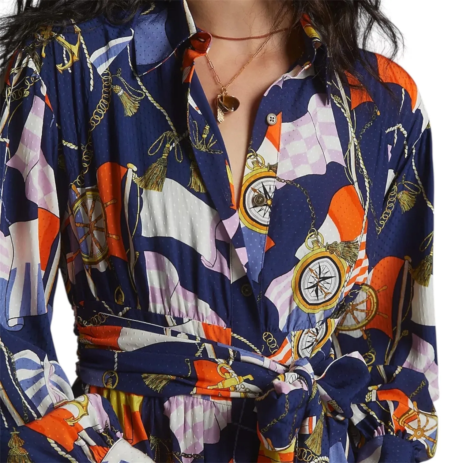 Maeve Anthropologie Nautical Coastal Mini Button Down Shirt Dress Women’s Medium Blue - Image 2