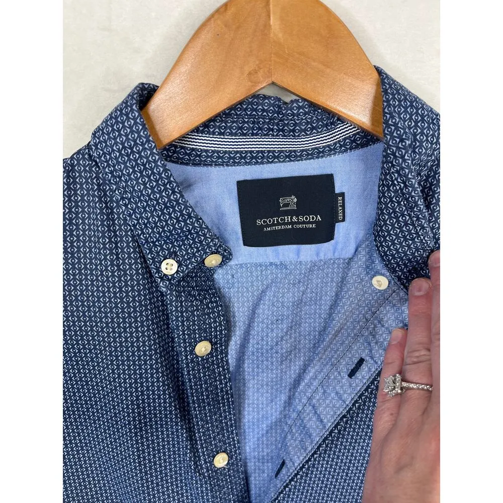 Scotch & Soda Amsterdam Couture relaxed men’s blue printed shirt size medium - Image 2