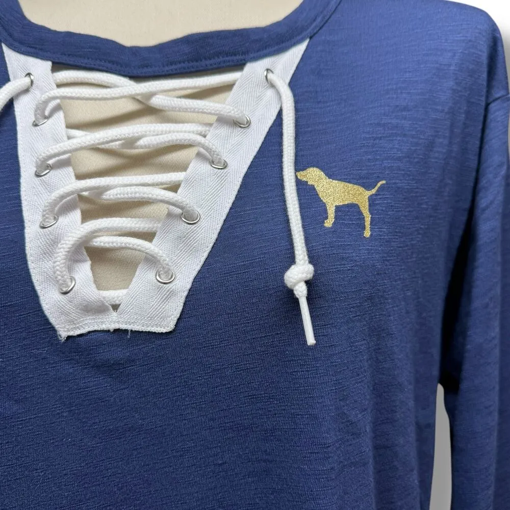 PINK Victoria's Secret Long Sleeve Lace Up Studded Top Blue Medium - Image 2