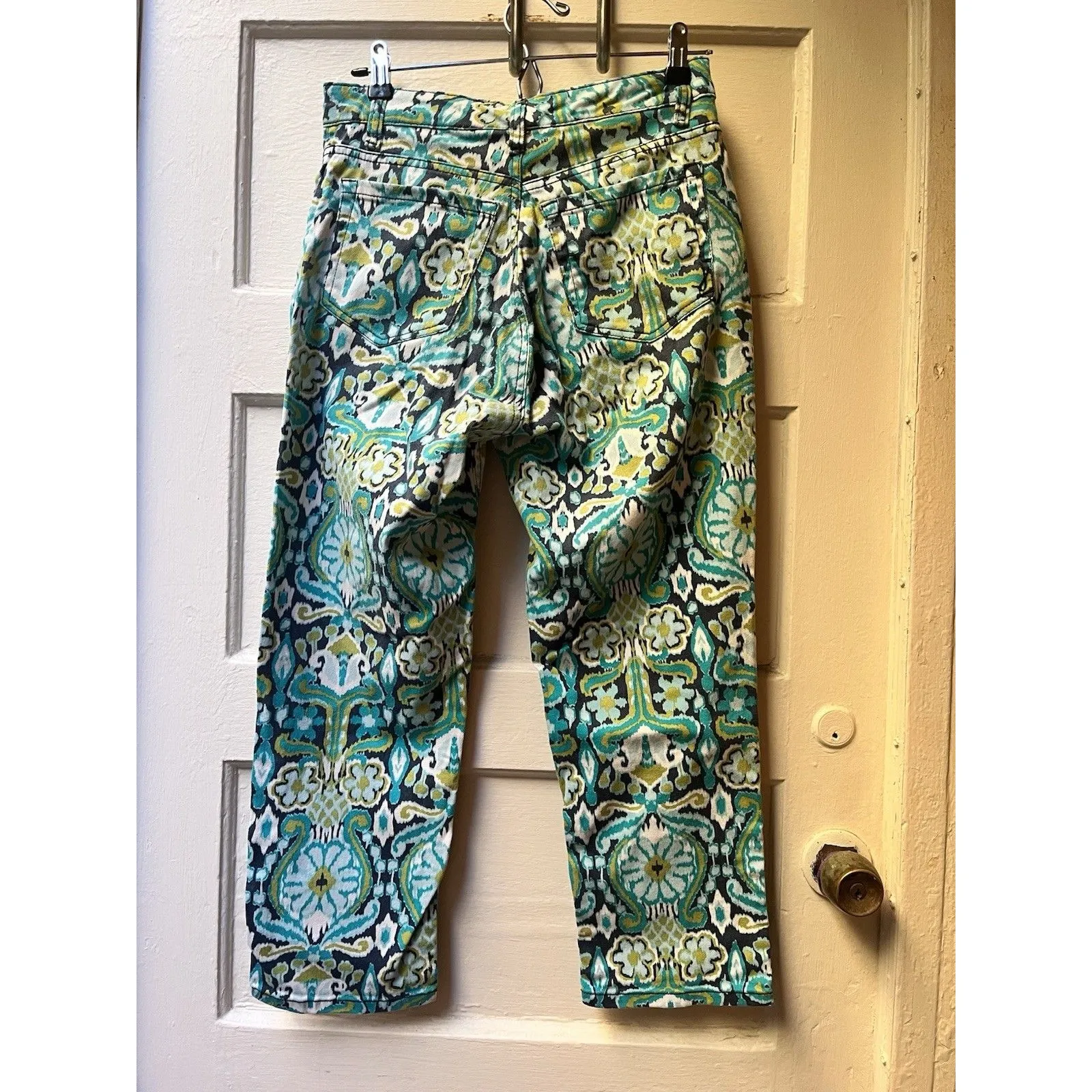 Jones New York 8 paisley Groovy Funky Cuffed Capris Bohemian 70s swirly stretch - Image 2
