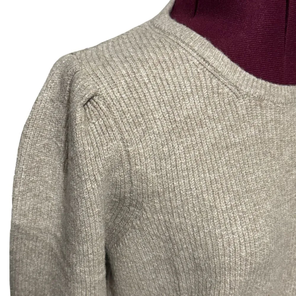 STITCHES & STRIPES Heathered Crew Neck Long Puff Sleeve Sweater Oatmeal Tan XL - Image 3