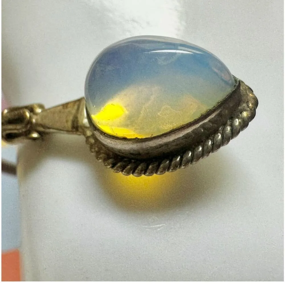 Silver plated natural stone open bangle bracelet - Image 8