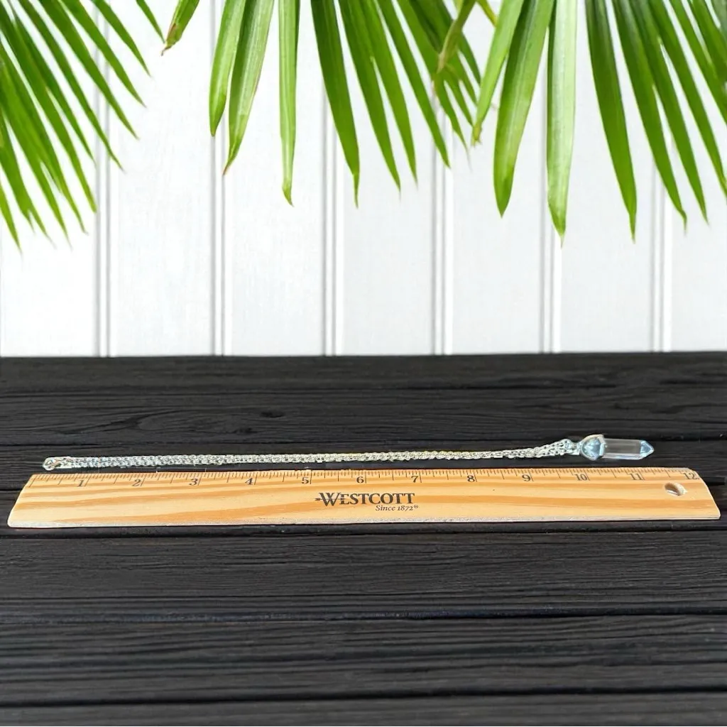 Clear Glass Crystal Point Necklace – Silver Tone Chain – Boho, Witch - Image 6