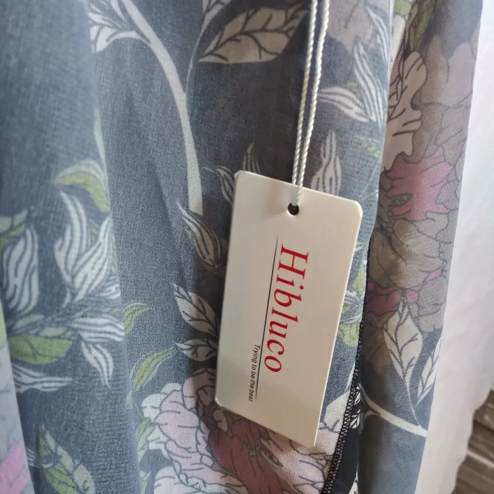 Hibluco Sheer Chiffon Black Floral Kimono Cardigan Long Swimwear Cover Up Sz 2XL - Image 6