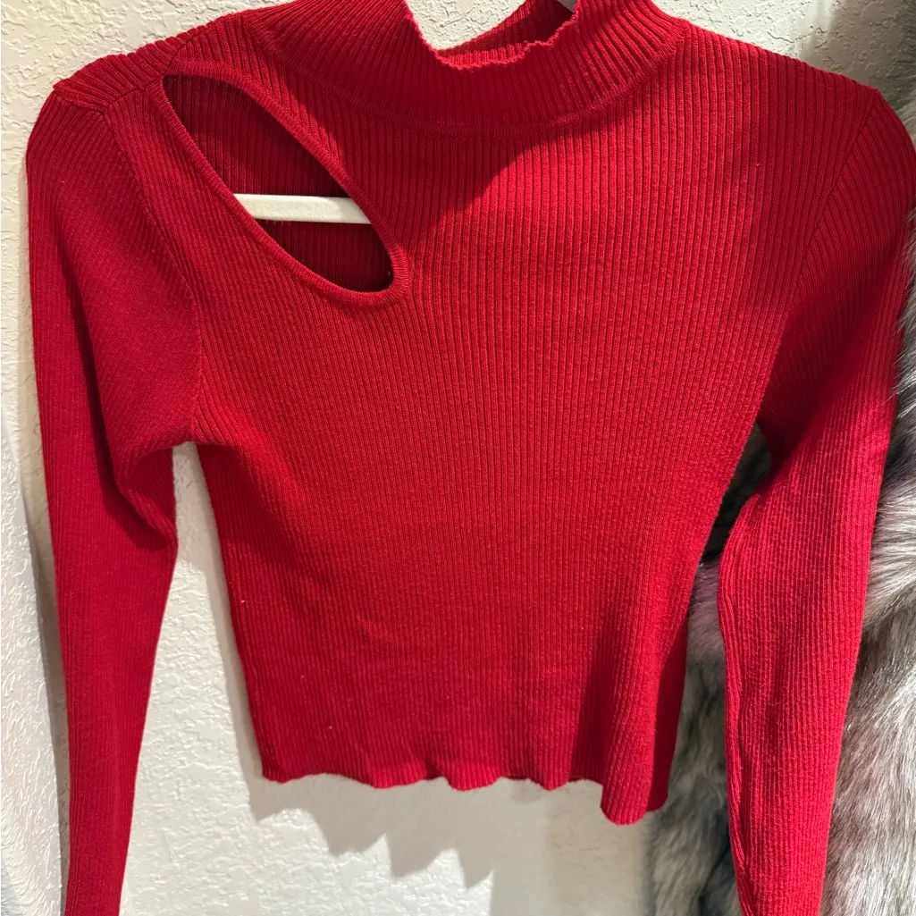 Red Ribbed Sweater Size XS - Image 2