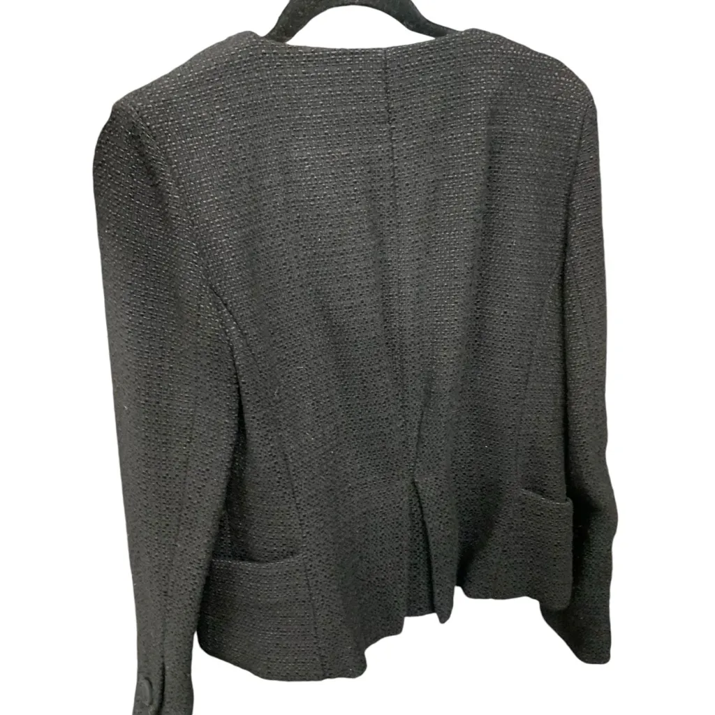 Ann Taylor Black Tweed Jacket Collarless Women's Size 8 Hook & Eye‎ Wool Blend - Image 3