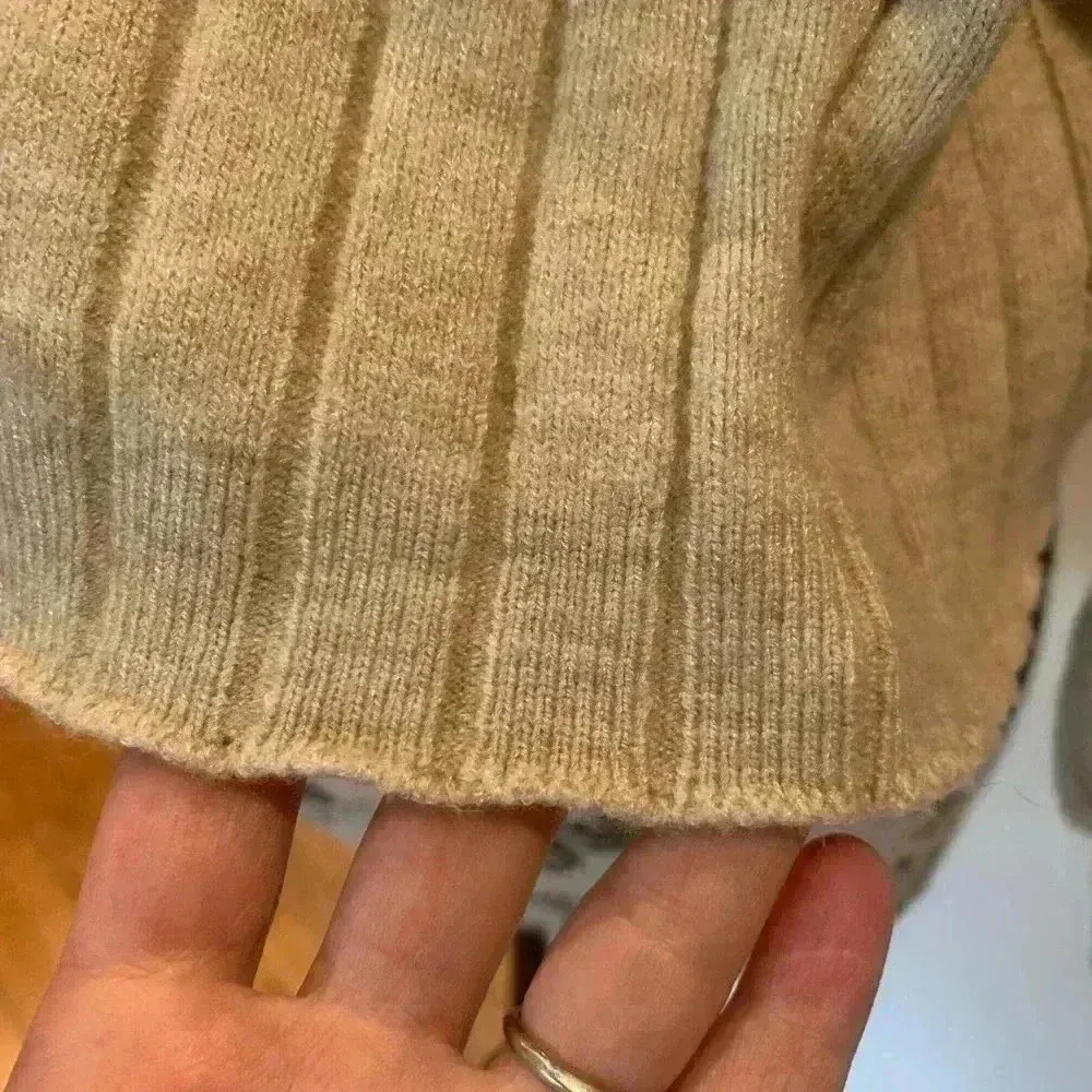 Poof! Women’s Large Ribbed Tan Crew Neck Sweater - Image 4