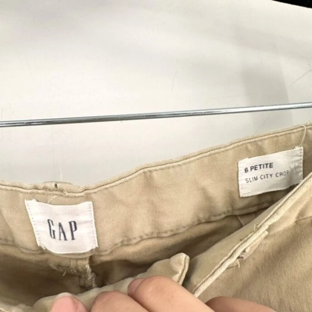 Gap Women's Flat Front Downtown Slim‎ City Cropped Pants Khaki Size 6 Petite - Image 7