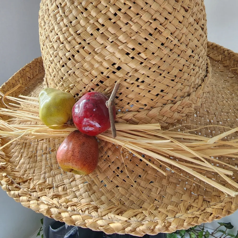 Women's Woven Straw Hat with Fruit Accent Tan - Image 4