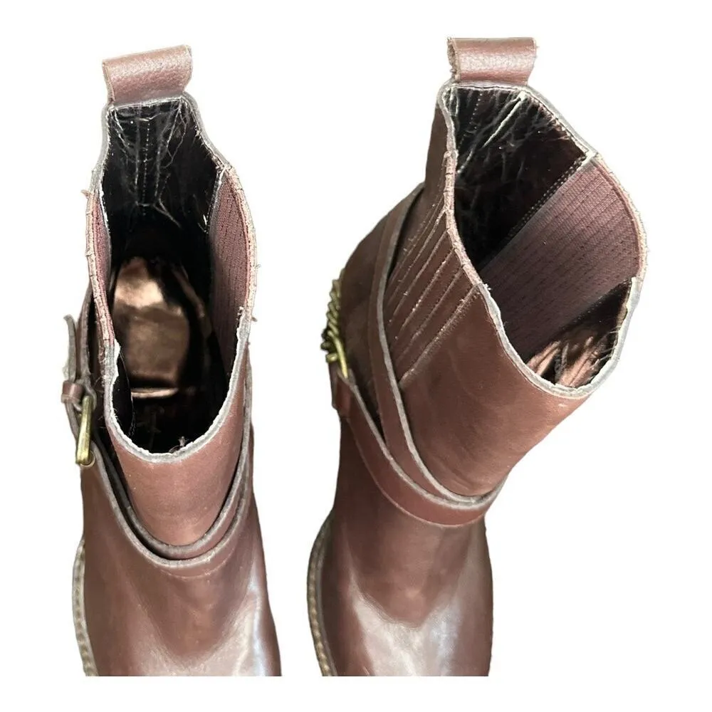 Allen Schwartz Sexy Biker chick heeled boots moto chain detail size 7.5​​​​​​ Brown - Image 6