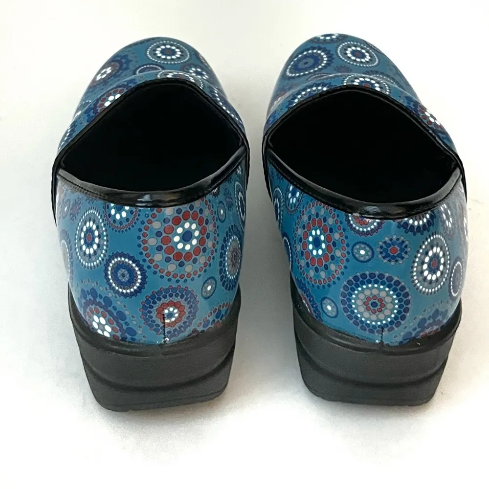 Ingaro "Brandy" Blue Deco Art Print Patent Leather Clogs Size 8 - Image 5