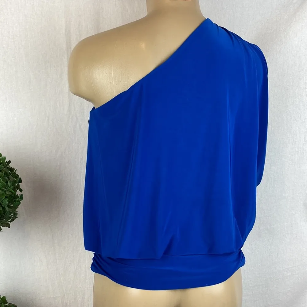 Cache Blue Embellished One Shoulder Short Sleeve Blouse Top S - Image 2