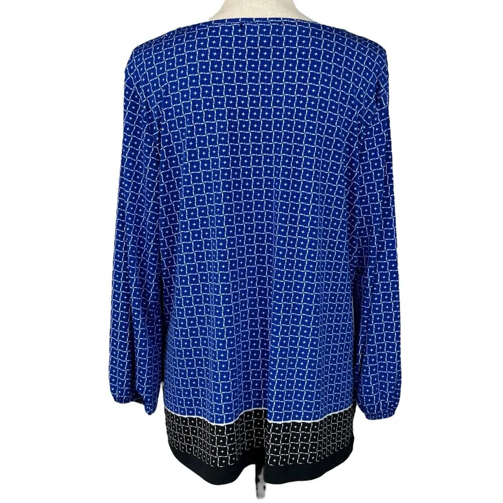 Liz Claiborne Career X-Large Top Geometric Stretch Long Sleeve Keyhole V-Neck - Image 4
