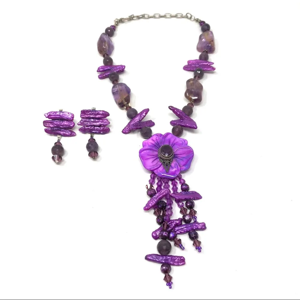 Sterling silver, purple pearl, amethyst set - Image 6