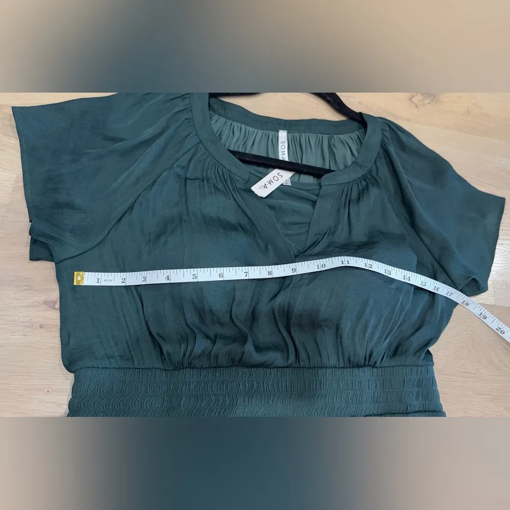 Soma crinkle satin flutter sleeve mini bra dress woodland green size small NWT - Image 7