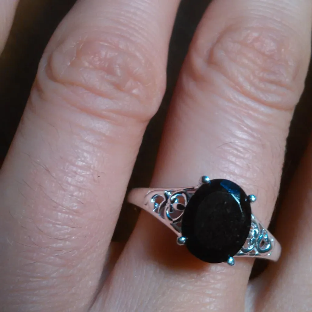 Australian Black Tourmaline Sterling Silver Solitaire Ring (Size 9) - Image 5