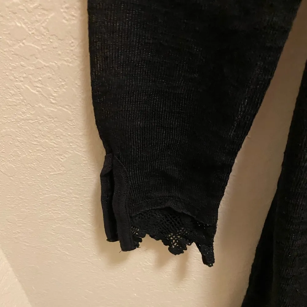 Free People Black Sheer Lace Detail Long Line V-Neck Button Down Cardigan Size M - Image 8