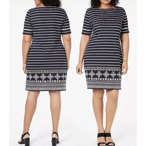 Karen Scott Sport Petite Small T-Shirt Dress Black & White Short Sleeves Cuffed - Image 2